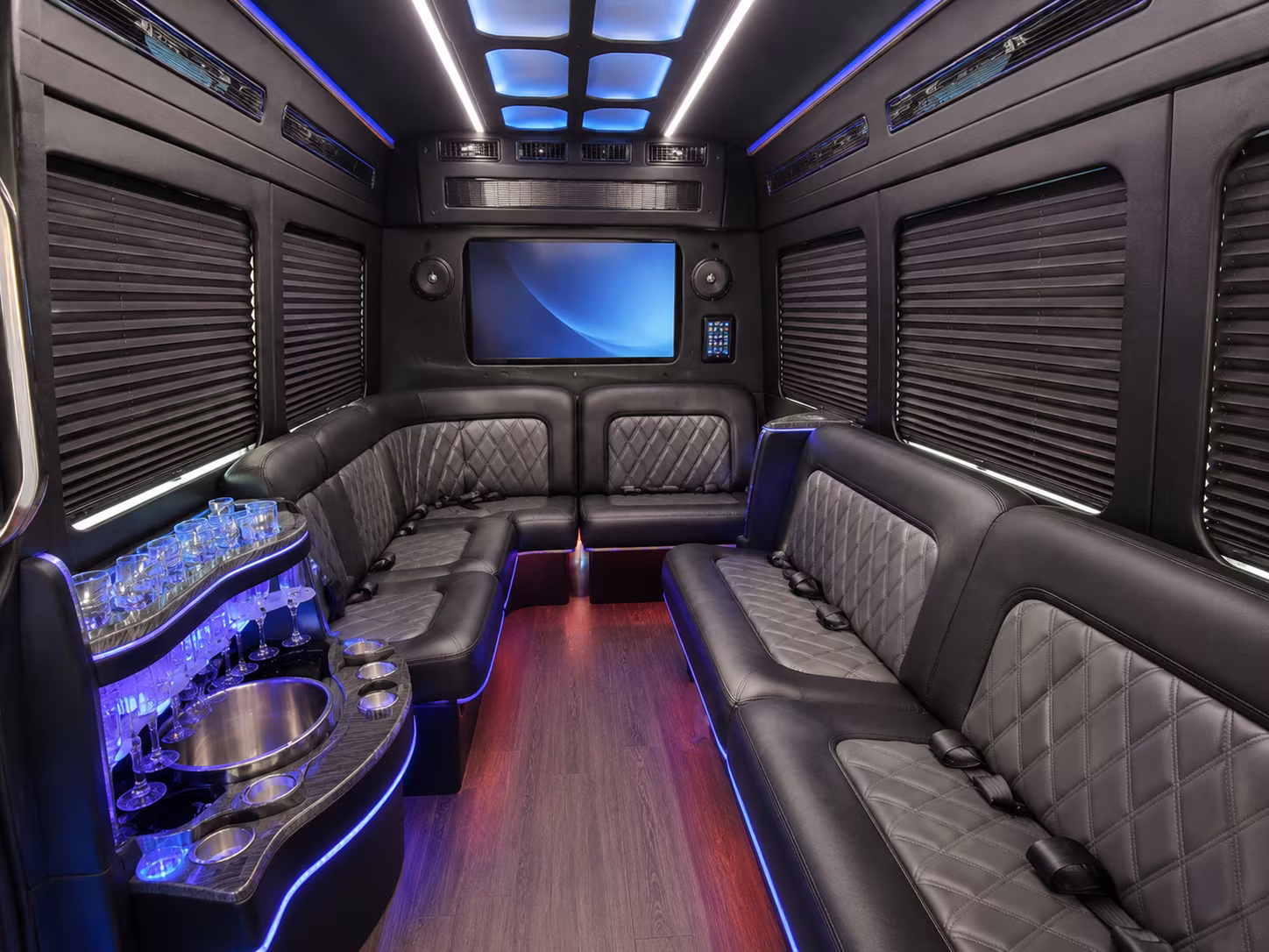 chandler 18 passenger party bus inside